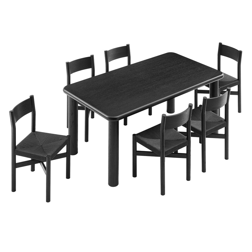 Modway Alvia 7-Piece Oak Wood Dining Table and Chairs Set
