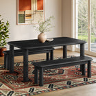 Modway Alvia 3-Piece Oak Wood Dining Table and Benches Set
