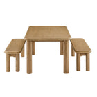 Modway Alvia 3-Piece Oak Wood Dining Table and Benches Set