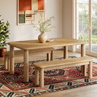 Modway Alvia 3-Piece Oak Wood Dining Table and Benches Set