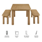 Modway Alvia 3-Piece Oak Wood Dining Table and Benches Set