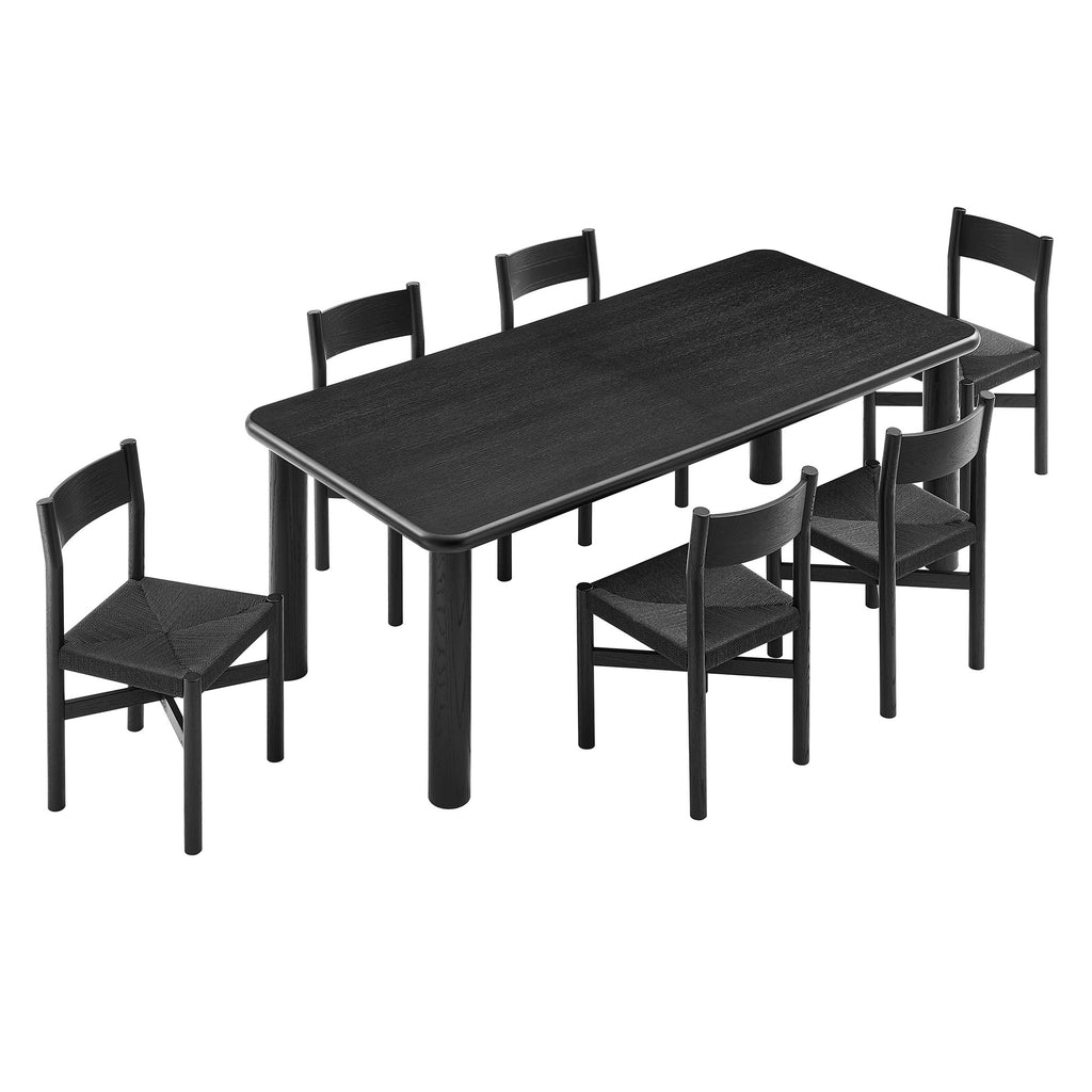Modway Alvia 7-Piece Oak Wood Extendable Dining Table and Chairs Set