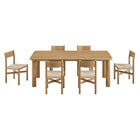 Modway Alvia 7-Piece Oak Wood Extendable Dining Table and Chairs Set