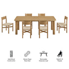 Modway Alvia 7-Piece Oak Wood Extendable Dining Table and Chairs Set