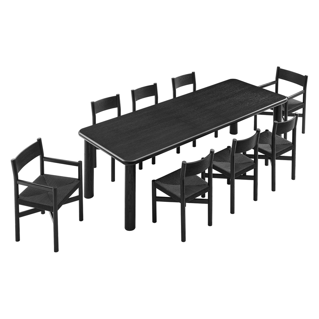 Modway Alvia 9-Piece Oak Wood Extendable Dining Table and Chairs Set