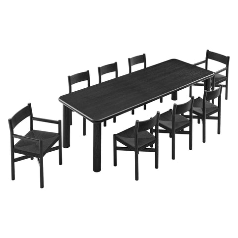 Modway Alvia 9-Piece Oak Wood Extendable Dining Table and Chairs Set