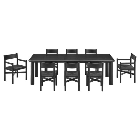 Modway Alvia 9-Piece Oak Wood Extendable Dining Table and Chairs Set