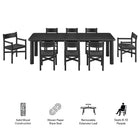 Modway Alvia 9-Piece Oak Wood Extendable Dining Table and Chairs Set