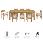 Modway Alvia 9-Piece Oak Wood Extendable Dining Table and Chairs Set