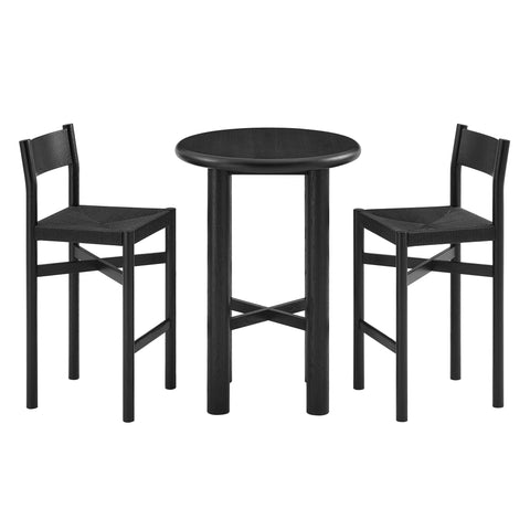 Modway Alvia 3-Piece Round Oak Wood Bar Table With Bar Stools Set