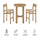 Modway Alvia 3-Piece Round Oak Wood Bar Table With Bar Stools Set
