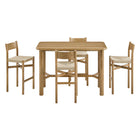 Modway Alvia 5-Piece Rectangular Oak Wood Bar Table With Bar Stools Set