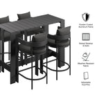 Modway Tahoe 5-Piece Outdoor Patio Bar Table Set