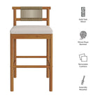 Modway Eleni Outdoor Patio Teak Wood Bar Stools Set of 2