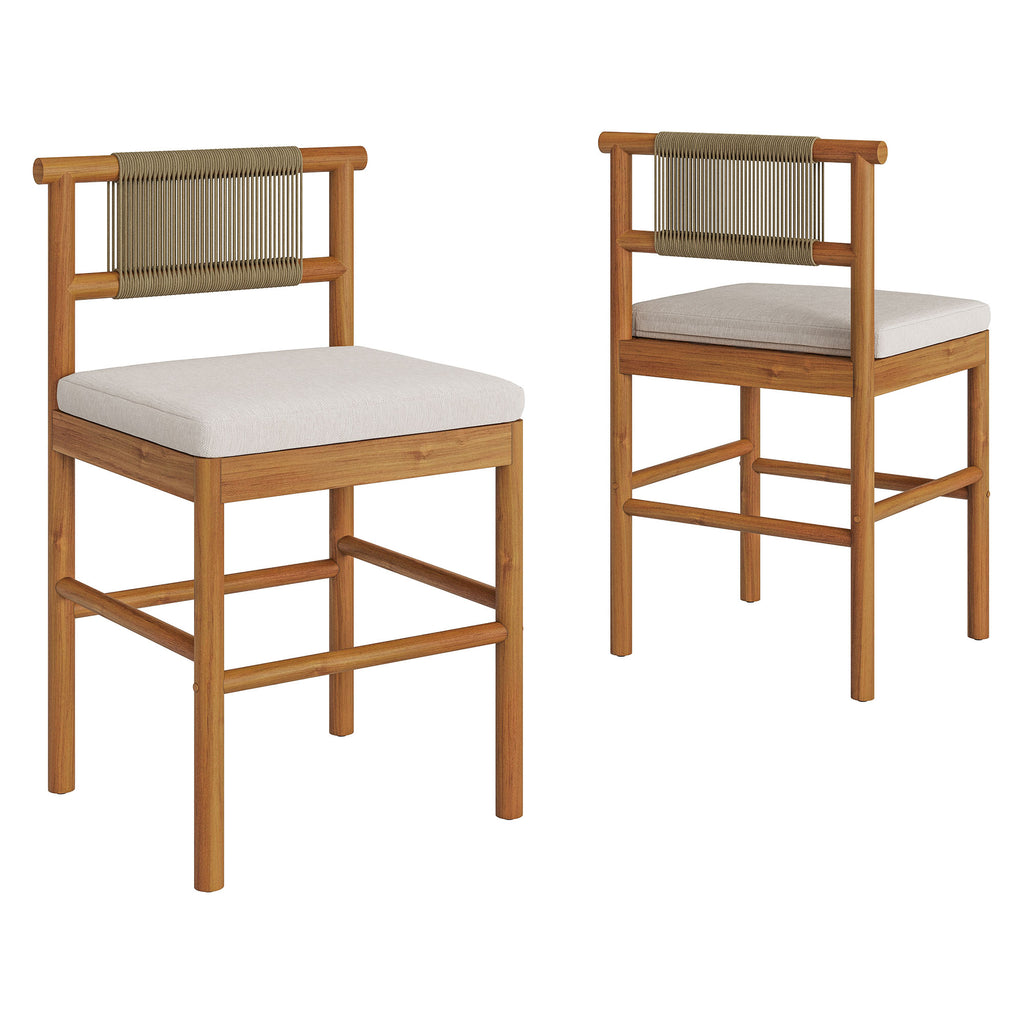 Modway Eleni Outdoor Patio Teak Wood Counter Stools Set of 2