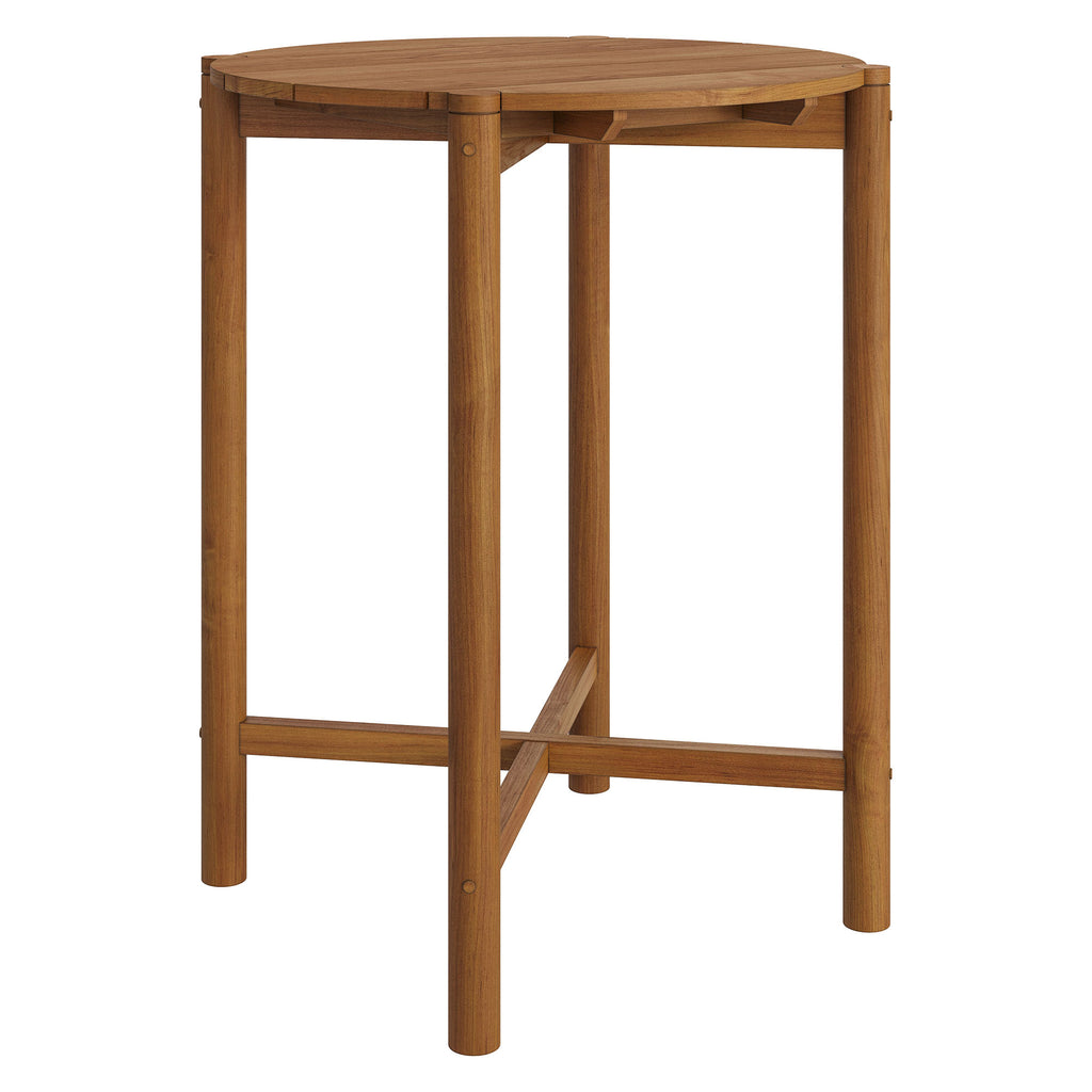 Modway Eleni Round 35 Inch Outdoor Patio Teak Wood Round Bar Table