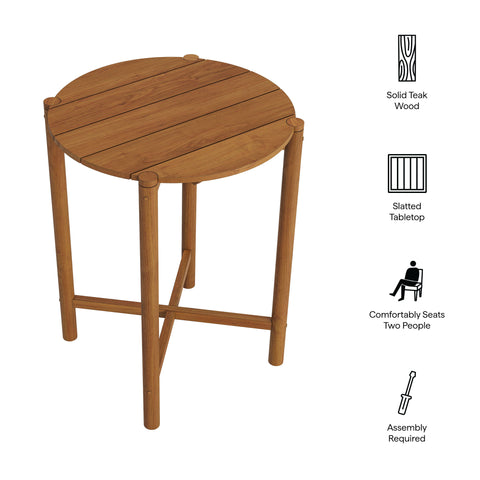 Modway Eleni Round 35 Inch Outdoor Patio Teak Wood Round Bar Table