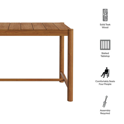 Modway Eleni Rectangle 56-Inch Outdoor Patio Teak Wood Rectangular Bar Table