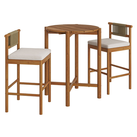 Modway Eleni 3-Piece Outdoor Patio Teak Wood Bar Set