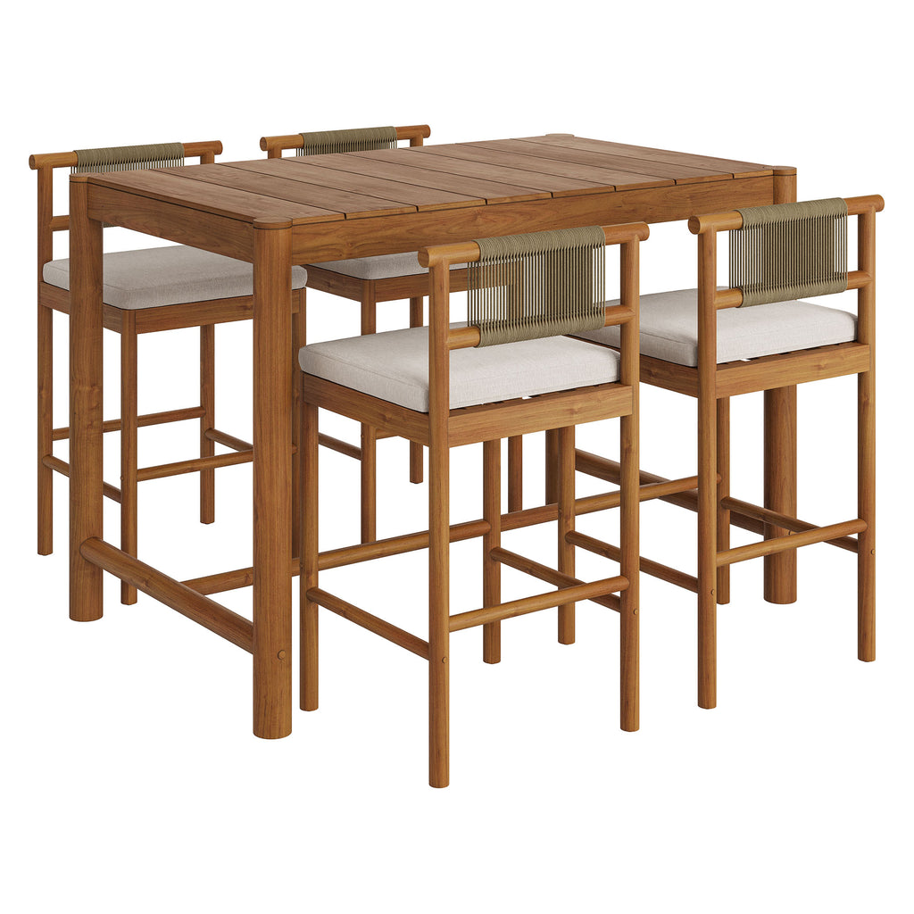 Modway Eleni 5-Piece Outdoor Patio Teak Wood Bar Set