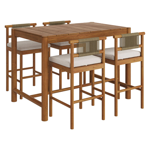 Modway Eleni 5-Piece Outdoor Patio Teak Wood Bar Set