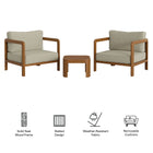 Modway Kona 3-Piece Outdoor Patio Teak Wood Furniture Set