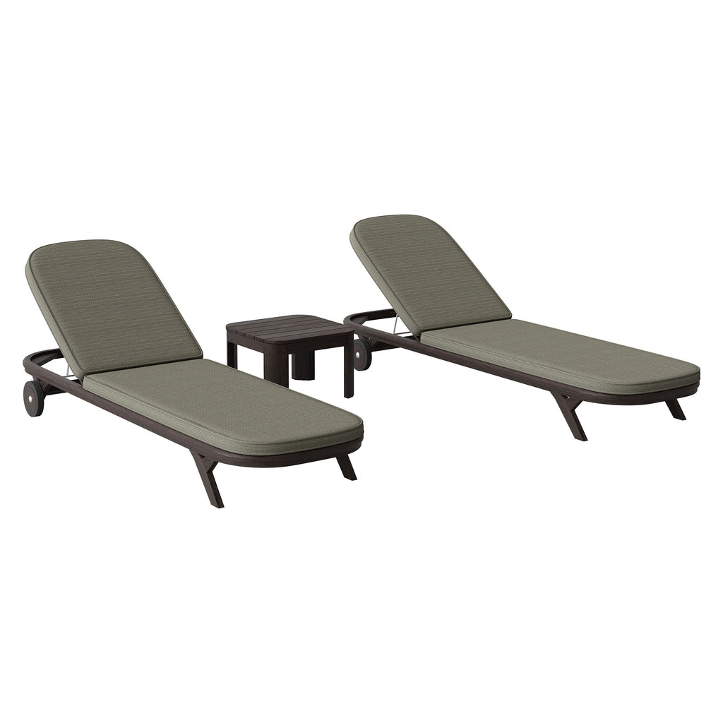 Modway Kona 3-Piece Outdoor Patio Teak Wood Chaise Lounge Set