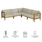 Modway Kona 5-Piece Outdoor Patio Teak Wood Corner Modular Sofa
