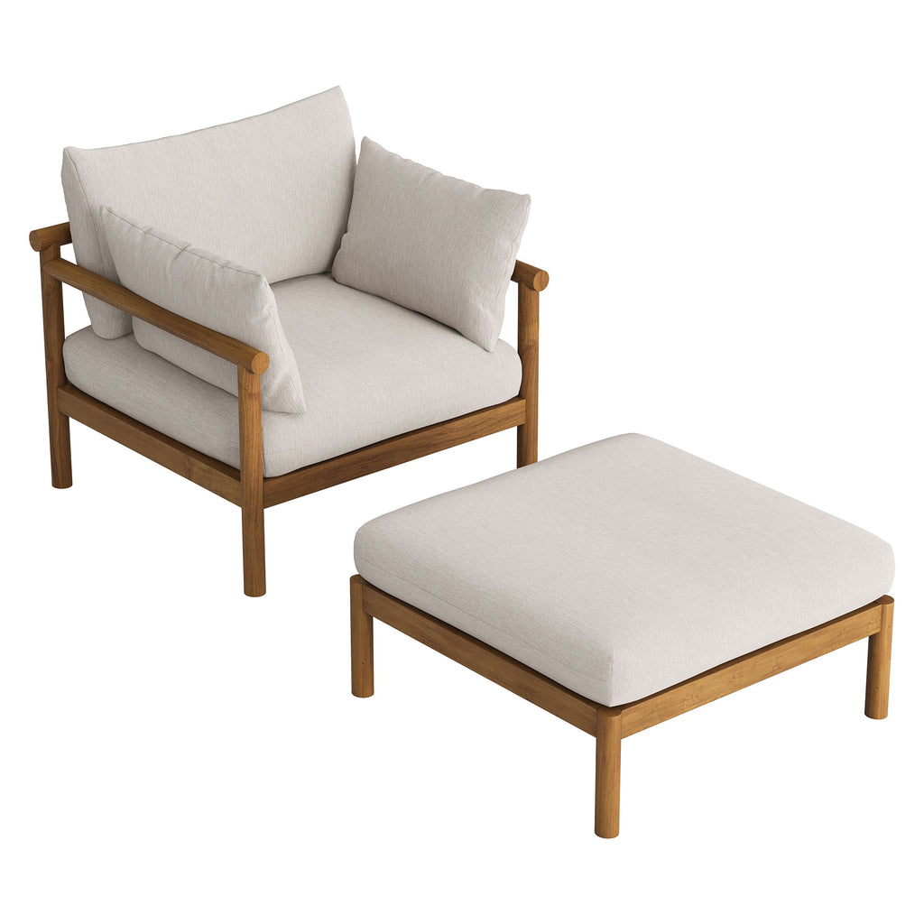 Modway Eleni 2-Piece Outdoor Patio Teak Wood Armchair and Ottoman Set
