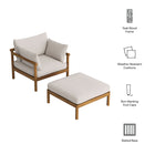 Modway Eleni 2-Piece Outdoor Patio Teak Wood Armchair and Ottoman Set