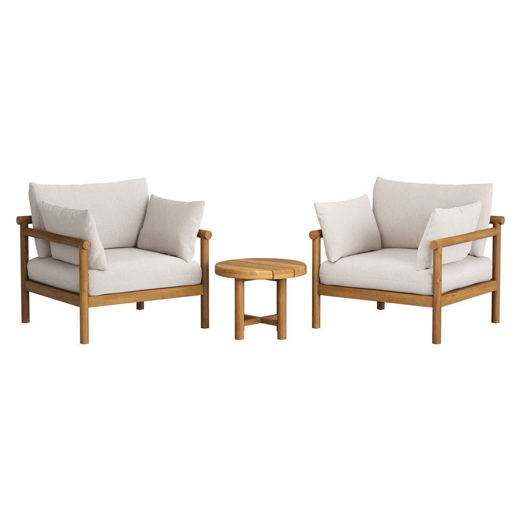 Modway Eleni 3-Piece Outdoor Patio Teak Wood Furniture Set