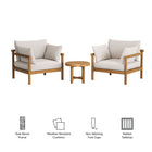 Modway Eleni 3-Piece Outdoor Patio Teak Wood Furniture Set