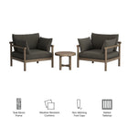 Modway Eleni 3-Piece Outdoor Patio Teak Wood Furniture Set