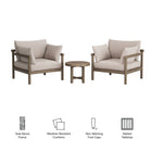 Modway Eleni 3-Piece Outdoor Patio Teak Wood Furniture Set