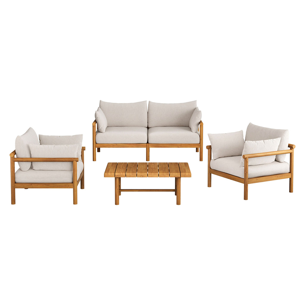 Modway Eleni 4-Piece Outdoor Patio Teak Wood Sofa Set