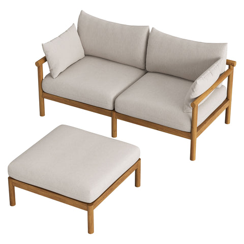Modway Eleni 2-Piece Outdoor Patio Teak Wood Loveseat with Ottoman Set