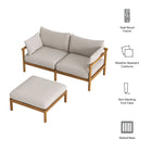 Modway Eleni 2-Piece Outdoor Patio Teak Wood Loveseat with Ottoman Set