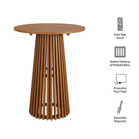Modway Lane 31 Inch Round Outdoor Patio Teak Wood Bar Table