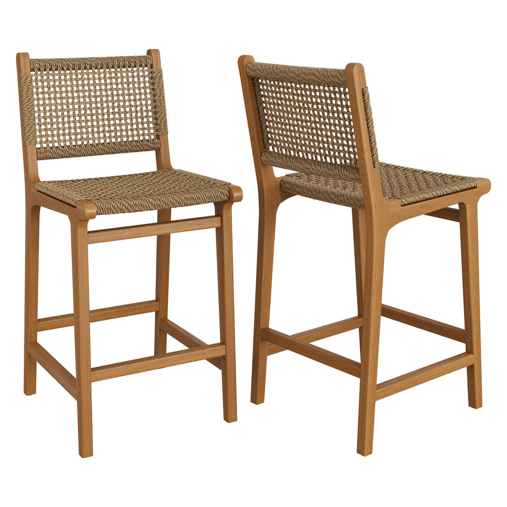 Modway Rowe Outdoor Patio Teak Wood Counter Chairs Set of 2