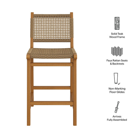 Modway Rowe Outdoor Patio Teak Wood Counter Chairs Set of 2