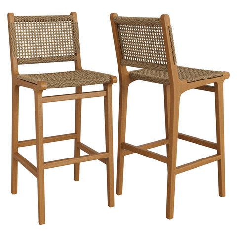 Modway Rowe Outdoor Patio Teak Wood Bar Chairs Set of 2