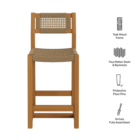 Modway Reed 40 Inch Outdoor Patio Outdoor Teak Wood Counter Stool