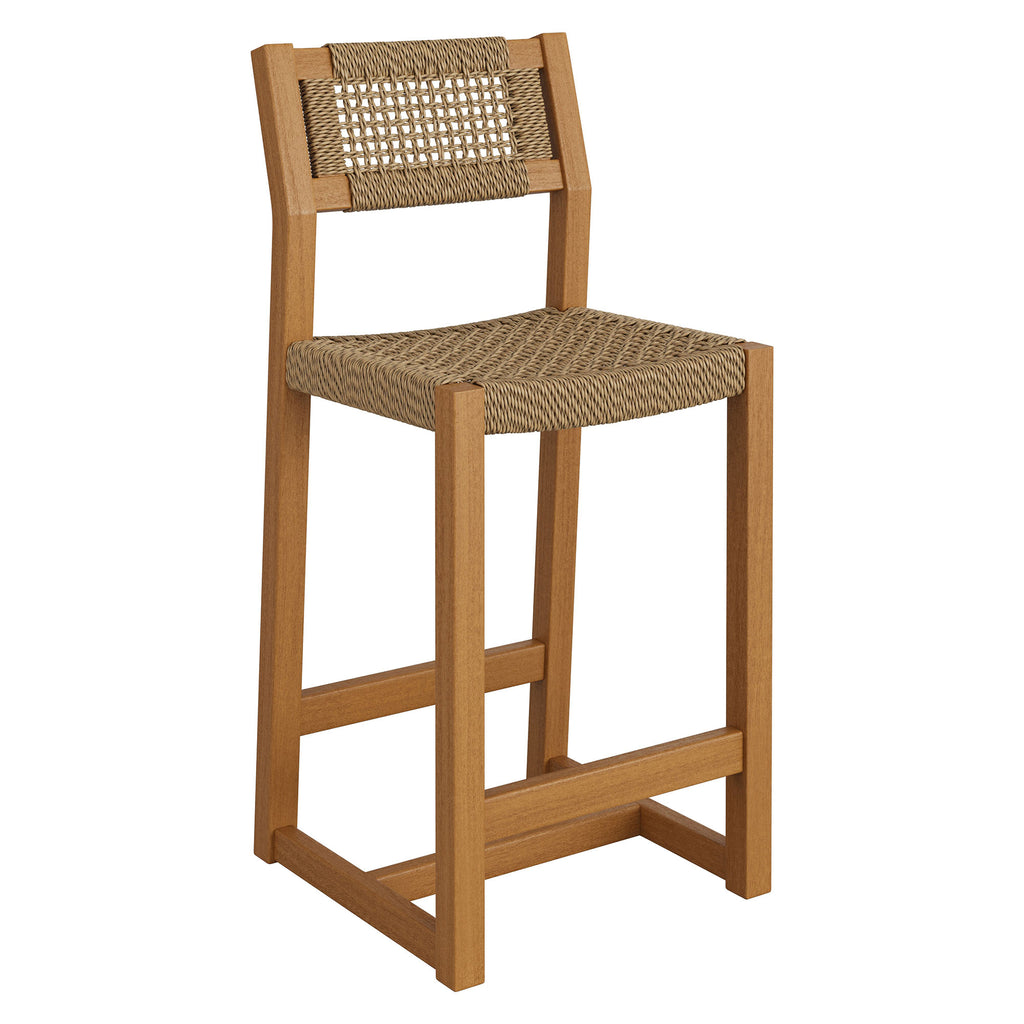 Modway Reed 44 Inch Outdoor Patio Outdoor Teak Wood Rattan Bar Stool