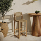 Modway Reed 44 Inch Outdoor Patio Outdoor Teak Wood Rattan Bar Stool