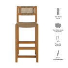 Modway Reed 44 Inch Outdoor Patio Outdoor Teak Wood Rattan Bar Stool