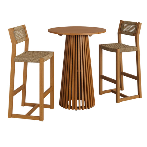 Modway Reed 3-Piece Outdoor Patio Teak Wood Bar Set
