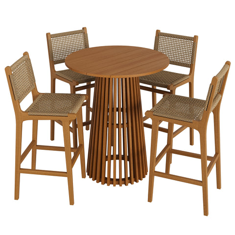 Modway Rowe 5-Piece Outdoor Patio Teak Wood Bar Set