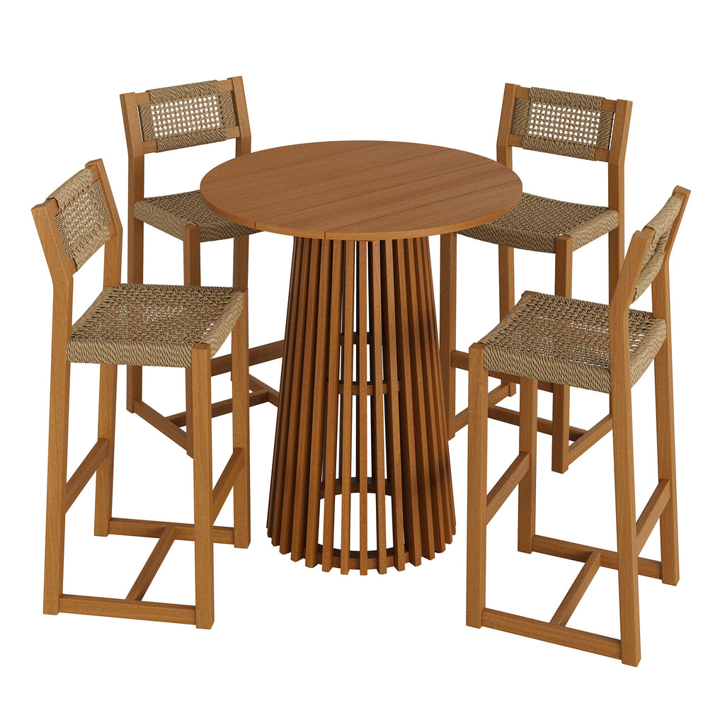 Modway Reed 5-Piece Outdoor Patio Teak Wood Bar Set