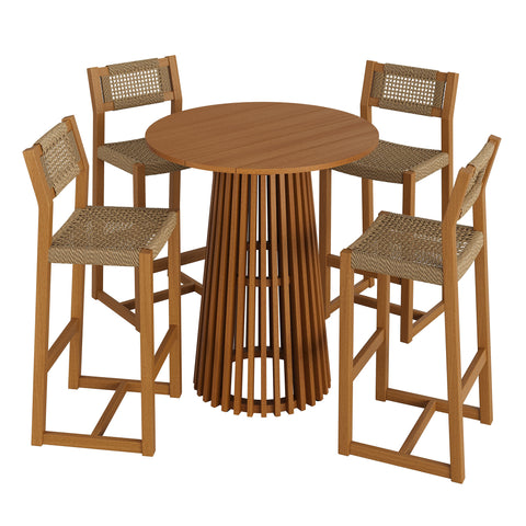 Modway Reed 5-Piece Outdoor Patio Teak Wood Bar Set