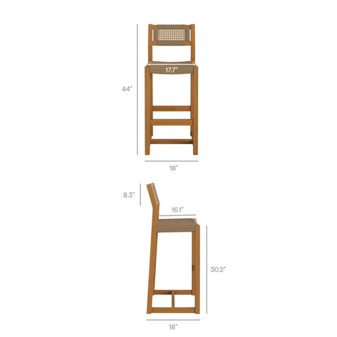 Modway Reed 5-Piece Outdoor Patio Teak Wood Bar Set